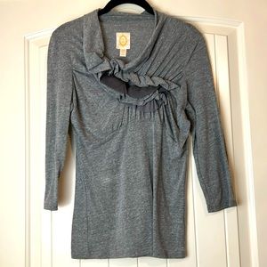 Rio Rao Womens Long Sleeve Grey Top with Ruffle Size S 3/4 Sleeve